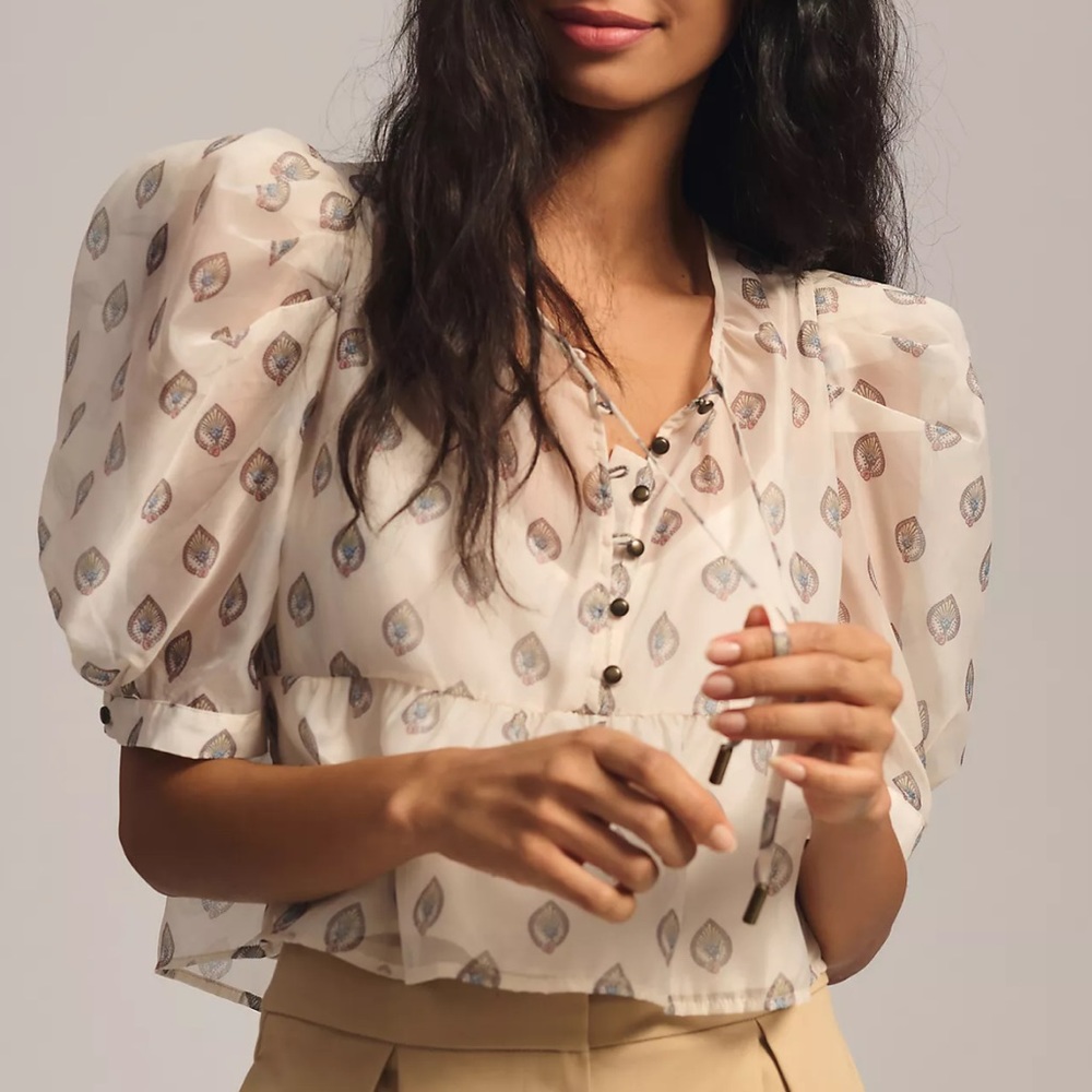By Anthropologie Puff-Sleeve Henley Blouse